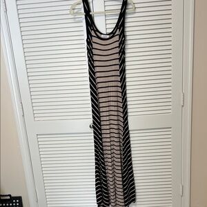 Calvin Klein Black and Beige Striped Maxi Dress